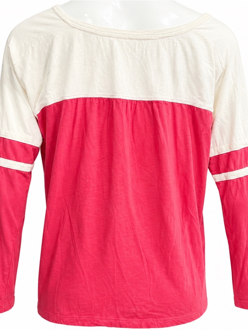 Pilcro Pink & Cream Colorblock Long Sleeve V-Neck Top – Size Medium - Picture 3 of 4
